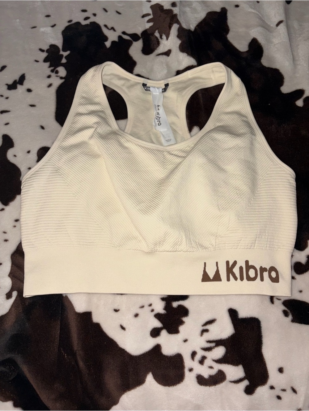 Kibra Cream Ribbed Racerback Sports Bra